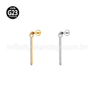 Piercing Labret Titânio Pingente Barra Pequena Zircônia