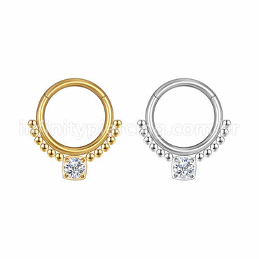 Piercing Argola Aço Cirúrgico Segmento Articulado Bolinhas Zircônia Quadrada Cravejada