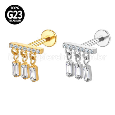 Piercing Labret Titânio Barra Com Pingentes Zircônia Cravejada