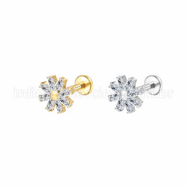 Piercing Labret Aço Cirúrgico Flor Zircônia