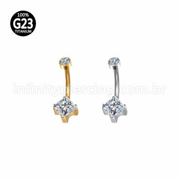 Piercing Banana Titânio Zircônia Quadrada