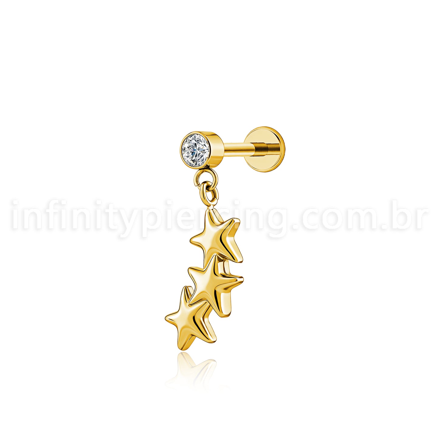 Piercing Minibarbell Aço Cirúrgico Com Pingente 3 Estrelas
