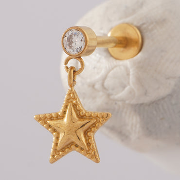 Piercing Minibarbell Aço Cirúrgico Com Pingente Estrela 11029 1.2X8