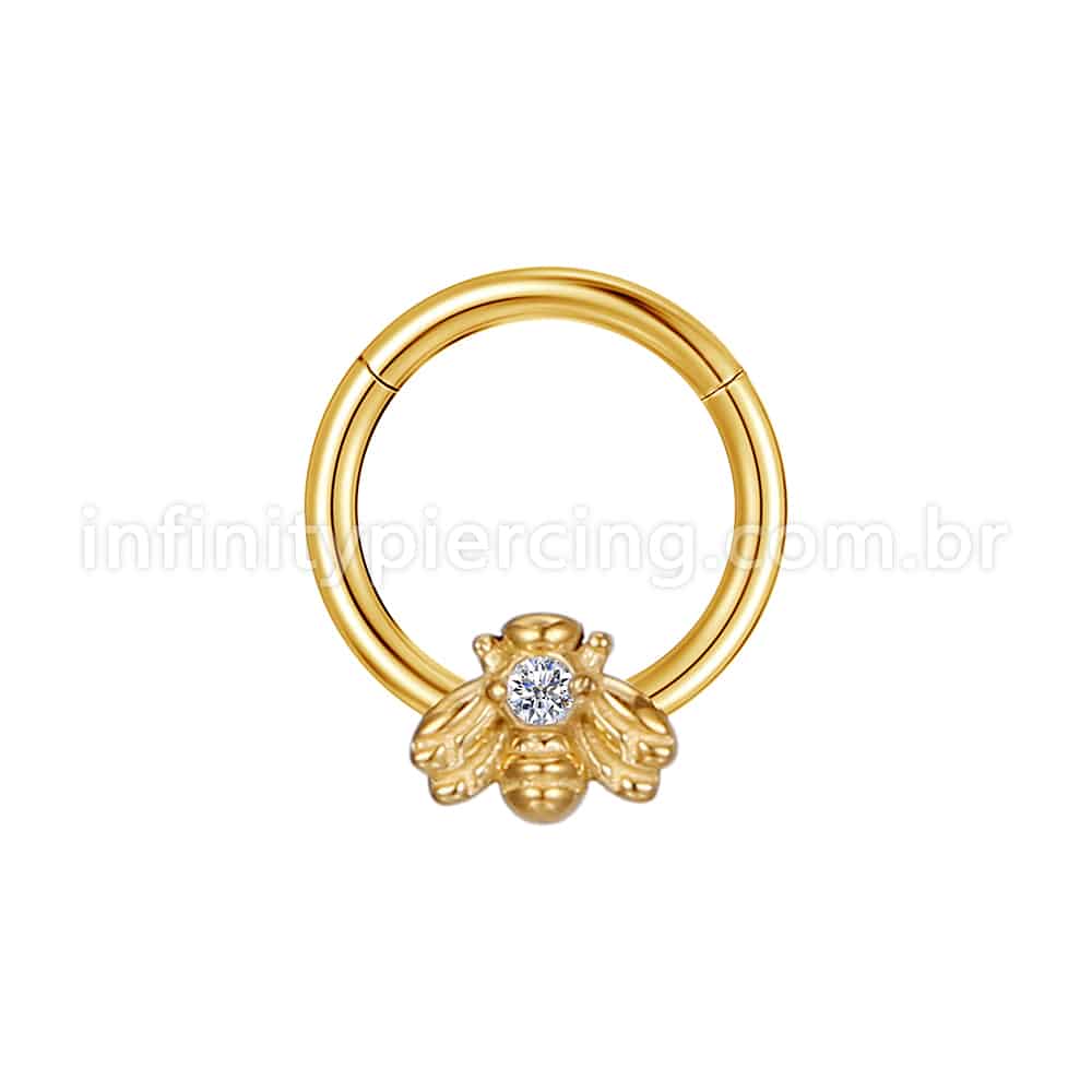 Piercing Argola Aço Cirúrgico Segmento Articulado Abelha Zircônia