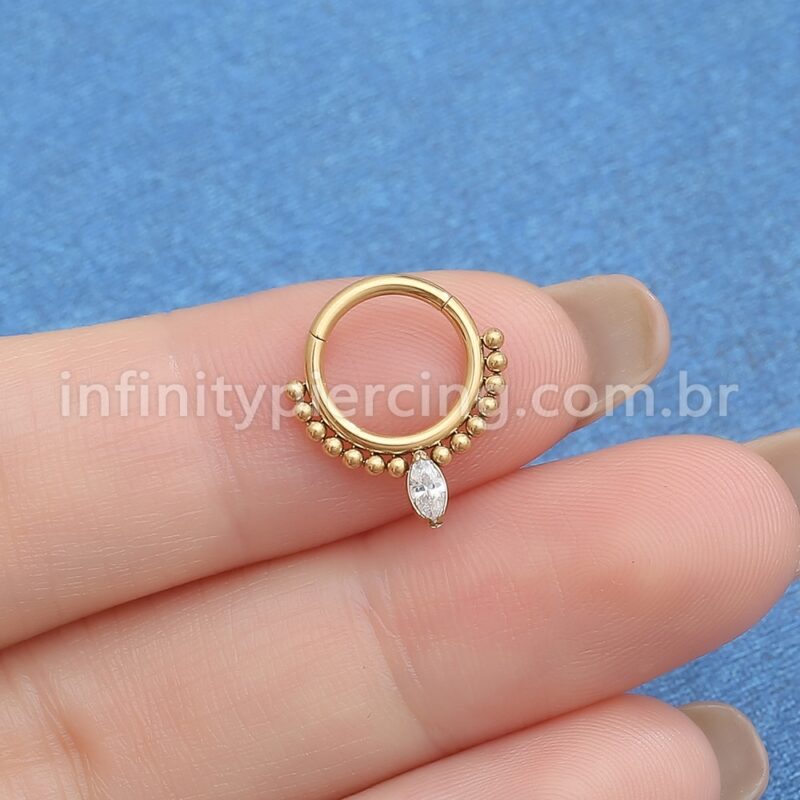 Piercing Argola Titânio Segmento Articulado Indiano Zircônia Cravejada