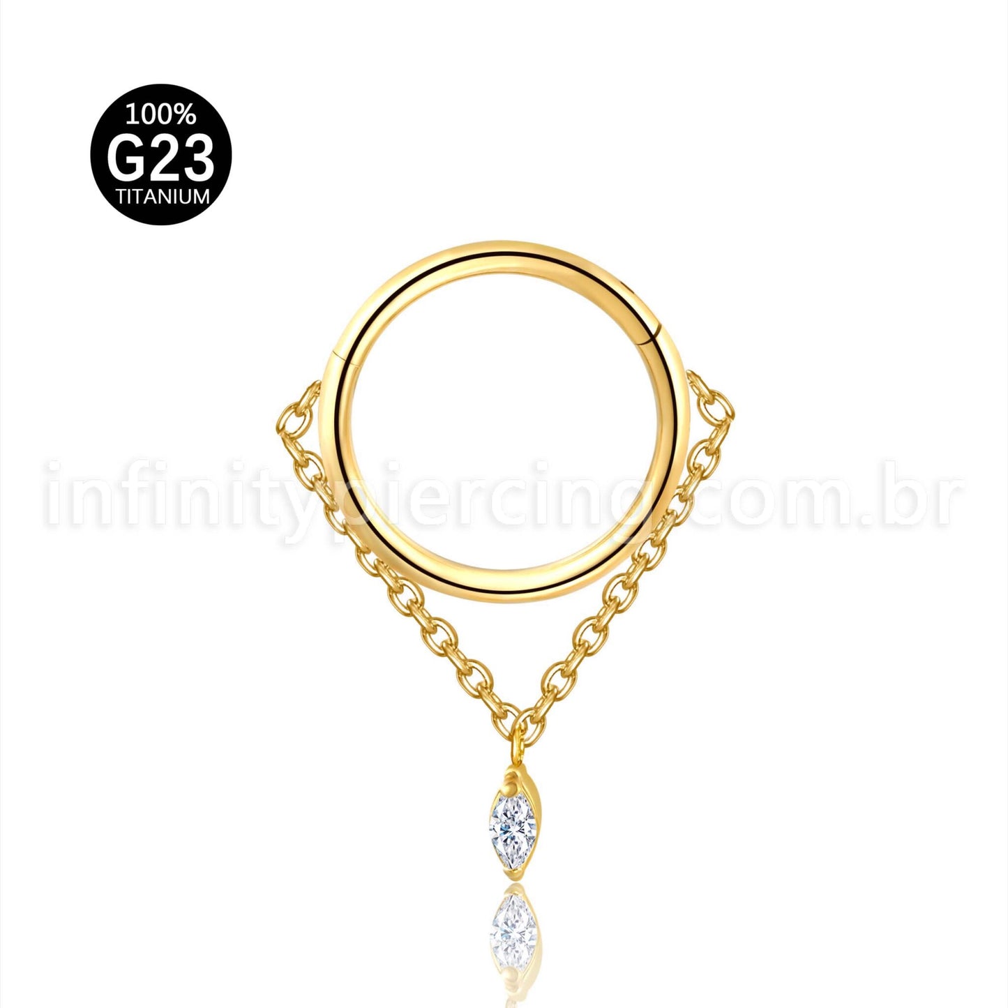 Piercing Argola Titânio Corrente Com Pingente Oval
