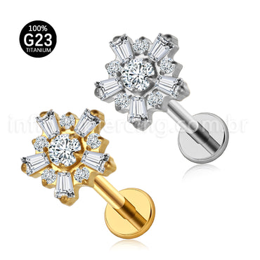 Piercing Labret Titânio Flor Zircônia Cravejada