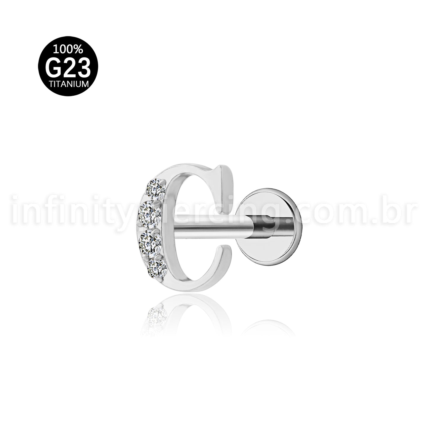Piercing Labret Titânio Letras Com Zircônia Cravejada