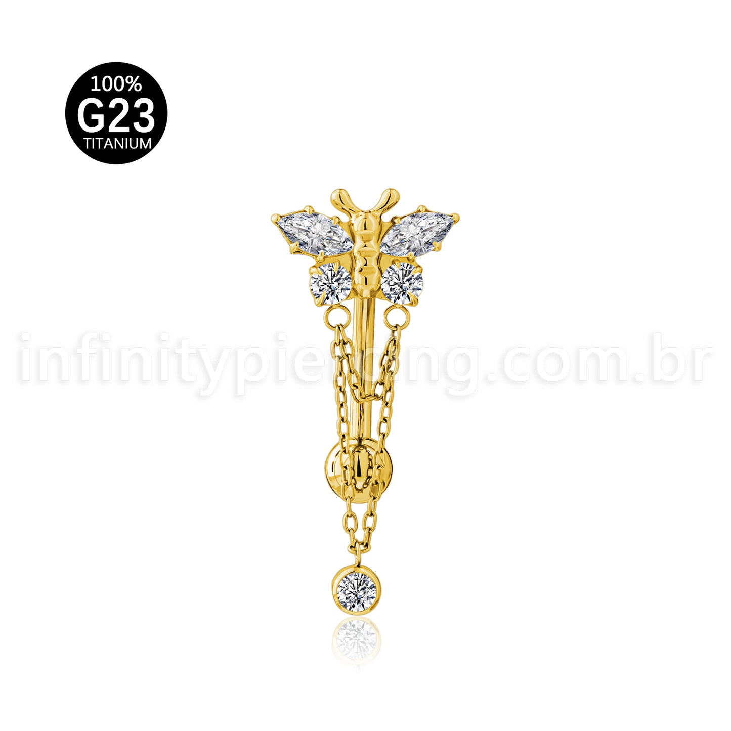 Piercing Banana Titânio Borboleta Zircônia Cravejada