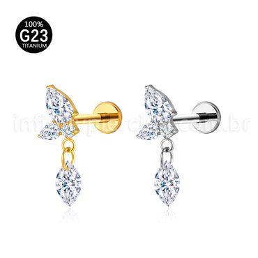 Piercing Labret Titânio Zircónia Cravejada Com Pingente