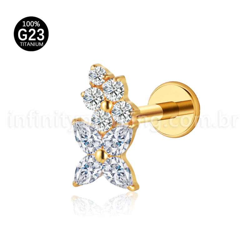 Piercing Labret 2 Flor Titânio Zircônia