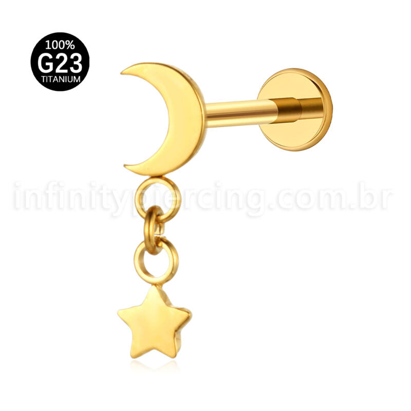 Piercing Labret Titânio Lua Pingente Estrela