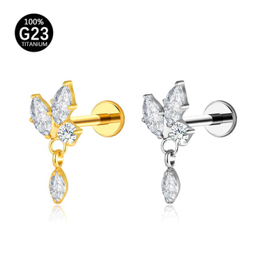 Piercing Labret Titânio 3 Pedras Zircónia Cravejada Com Pingente
