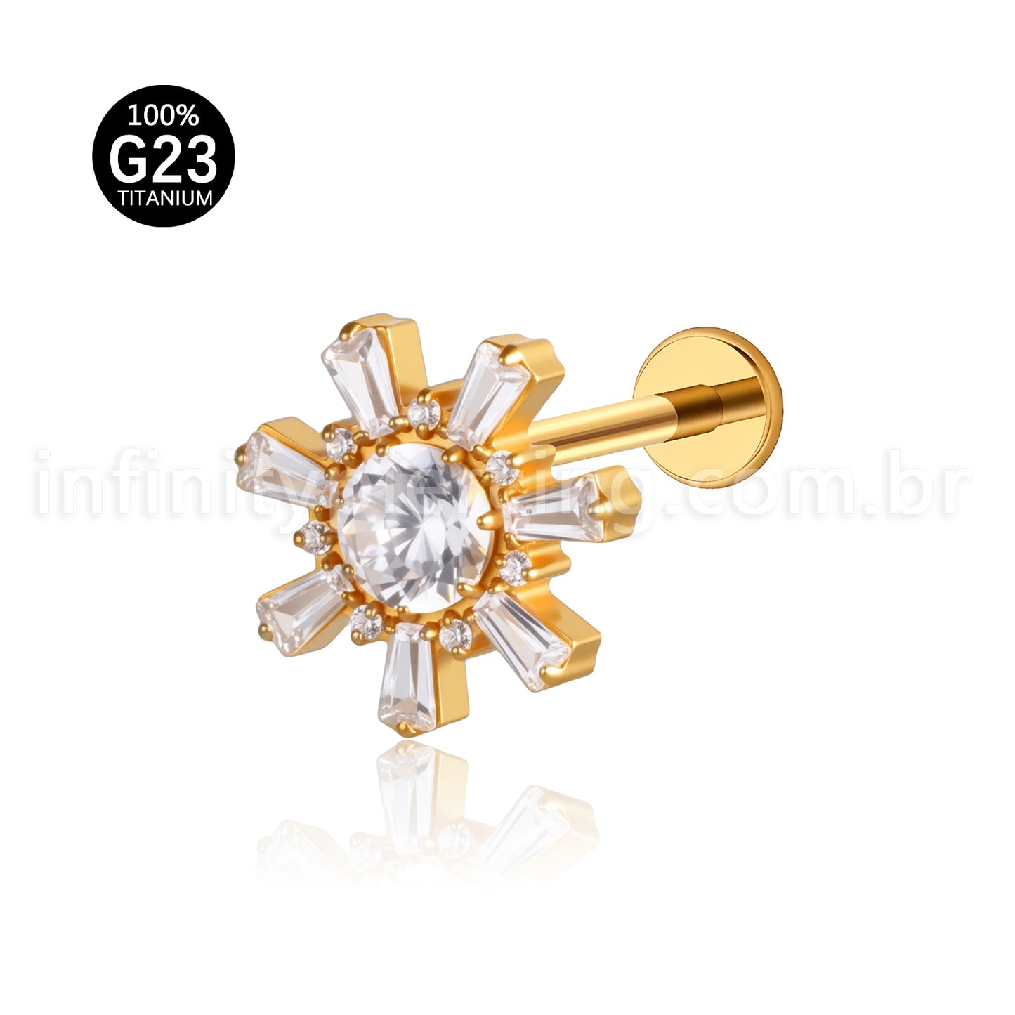 Piercing Labret Titânio Flor Zircônia