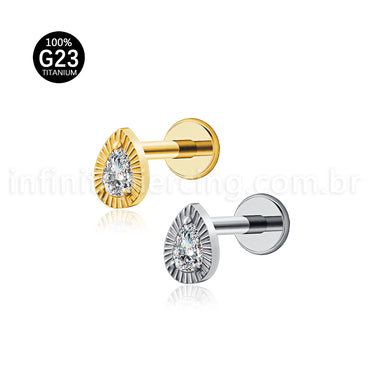 Piercing Labret Titânio Gota Zircônia Cravejada