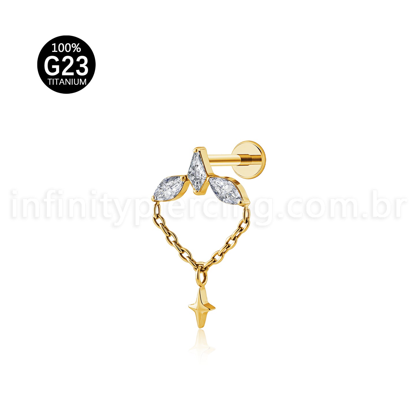 Piercing Labret Titânio Zircônia Cravejada Com Detalhes Corrente
