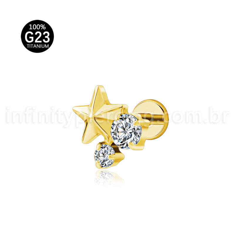 Piercing Labret Titânio Estrela Com Zircônia Cravejada