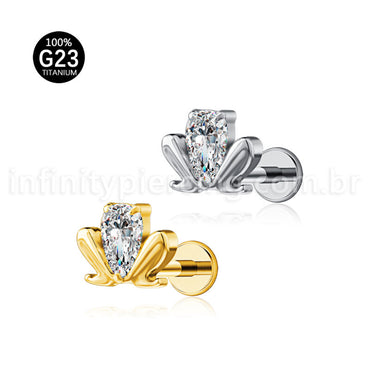 Piercing Labret Titânio Sapo Com Zircônia Cravejada