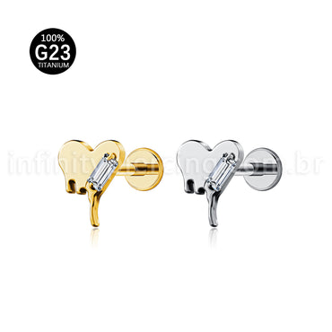 Piercing Labret Titânio Coração Detalhe Zircônia Cravejada