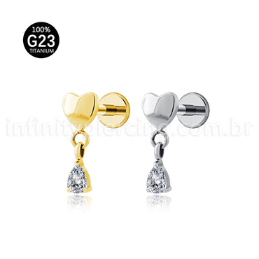 Piercing Labret Titânio Coração Pingente Gota