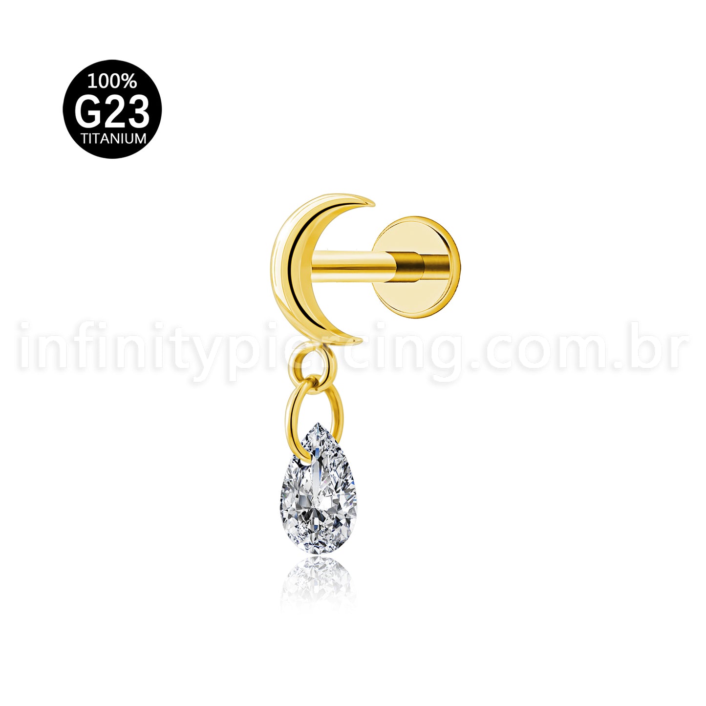 Piercing Labret Titânio Lua Pingente Gota