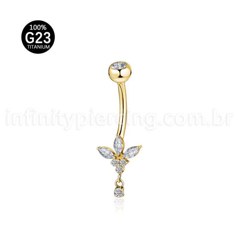Piercing Banana Titânio Meia Flor Zircônia Cravejada