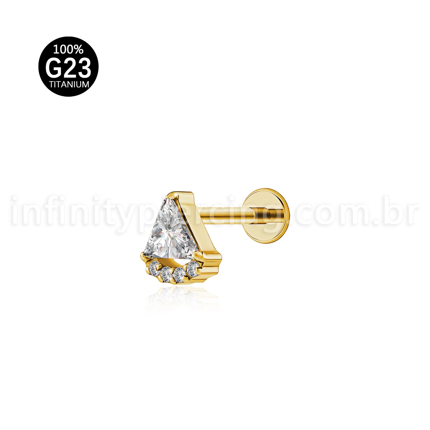 Piercing Labret Titânio Triangulo Zircônia Cravejada