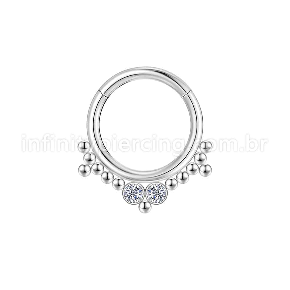Piercing Argola Aço Cirúrgico Segmento Articulado 2 Pedras Zircônia