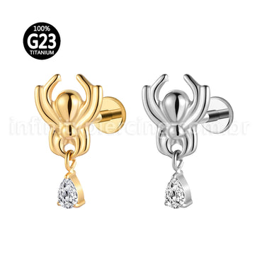 Piercing Labret Titânio Aranha Com Pingente Zircônia