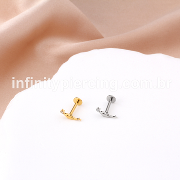 Piercing Labret Aço Cirúrgico Golfinho Zircônia