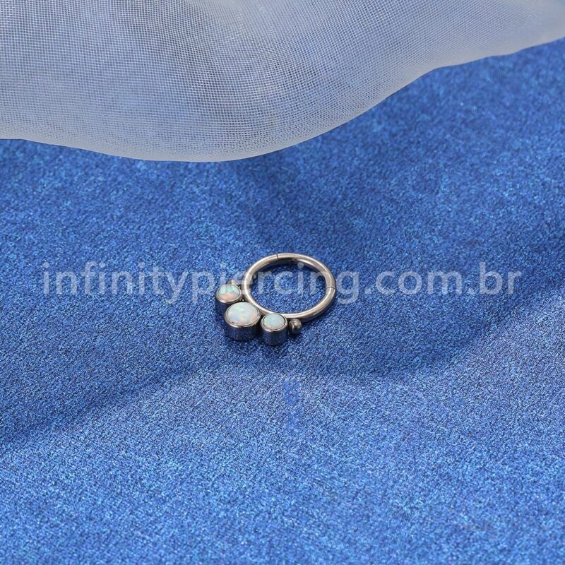 Piercing Argola Segmento Articulado Titânio Indiano Zircônia/Opala