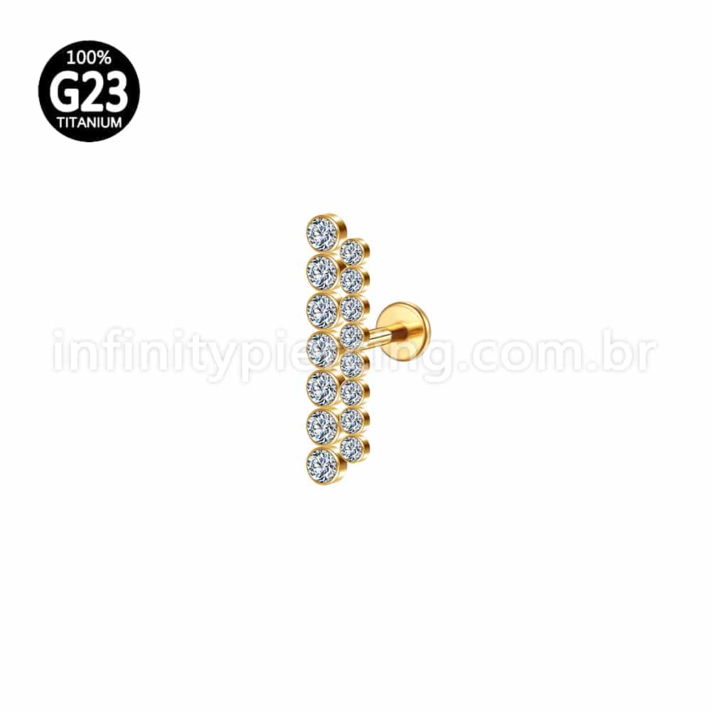 Piercing Labret Titânio Dupla Fileira Zircônia Grande