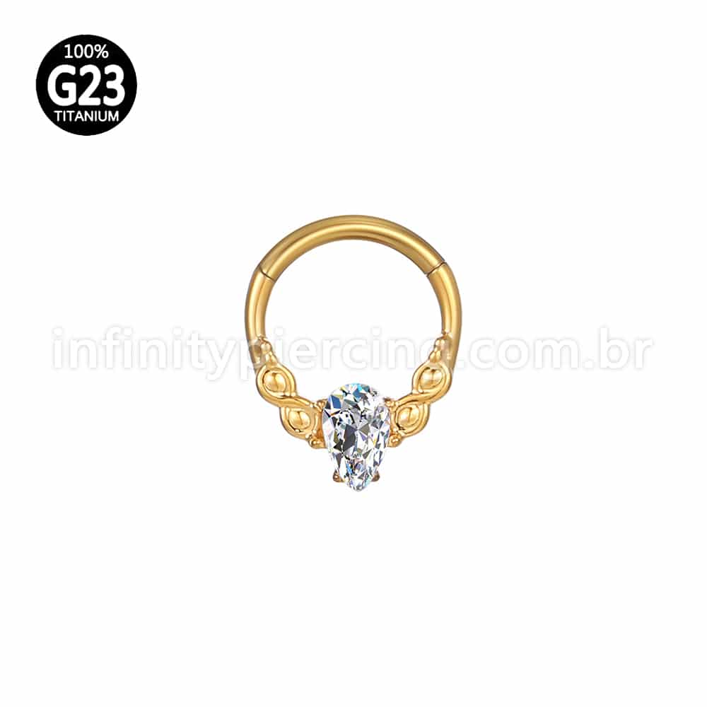 Piercing Argola Titânio Segmento Articulado Detalhada Zircônia Gota