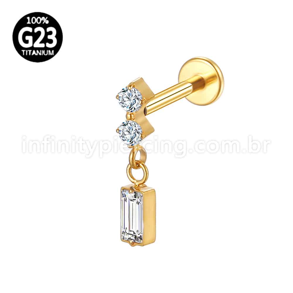 Piercing Labret Titânio Zircônia Cravejada Com Pingente Quadrado