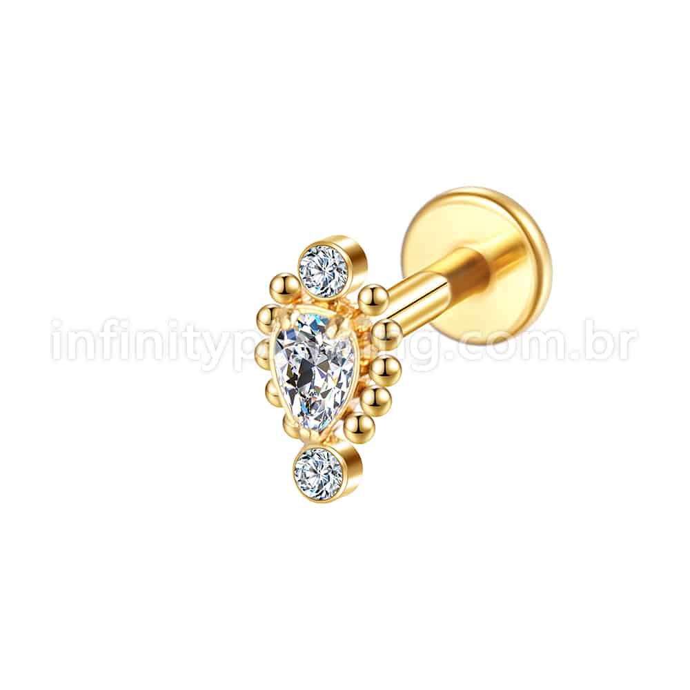 Piercing Labret Aço Cirúgico Indiano Zircônia Cravada