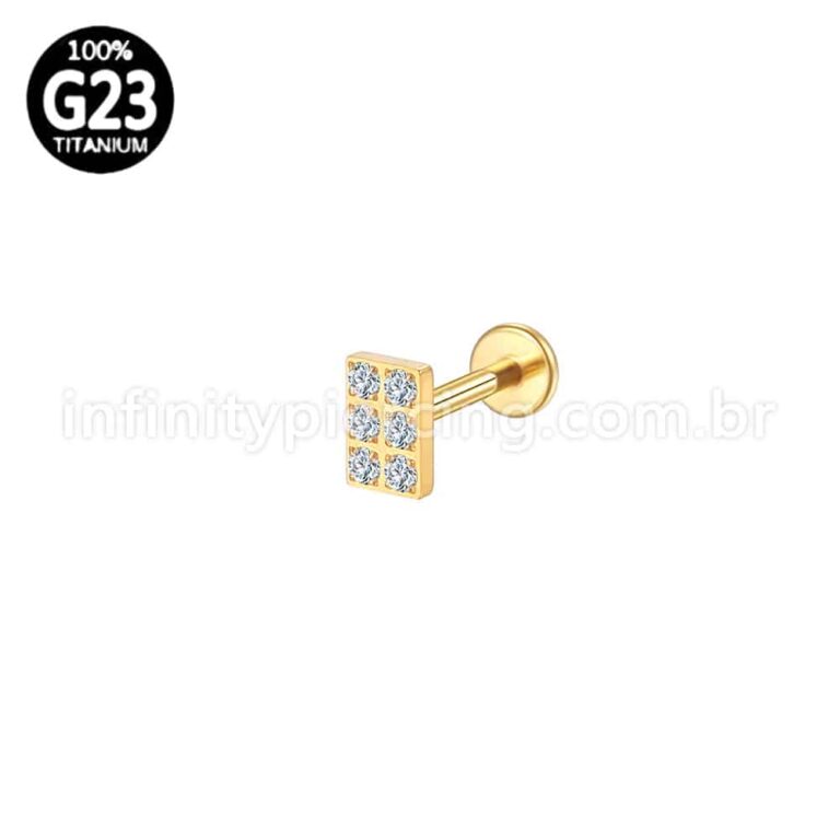 Piercing Labret Titânio Quadrado Zircônias Cravejadas