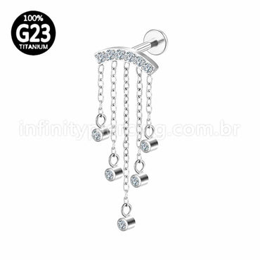 Piercing Labret Titânio Curvo Com Corentes Zircônia Cravejada