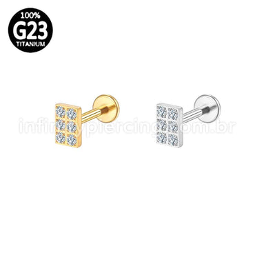 Piercing Labret Titânio Quadrado Zircônias Cravejadas