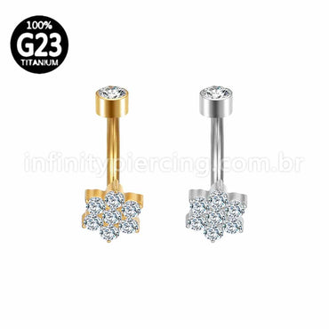 Piercing Banana Titânio Flor Zircônia