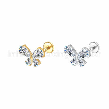 Piercing Labret Aço Cirúrgico Borboleta Zircônia