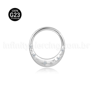 Piercing Argola Titânio Segmento Articulado Zircônia Detalhes Estrelas