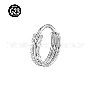 Piercing Argola Titânio Segmento Articulado 1 Lisa 2 Fileiras Zircônia Cravejada