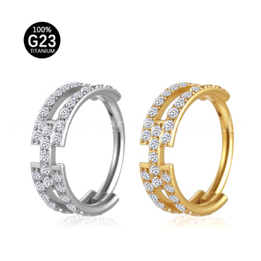 Piercing Argola Titânio Segmento Articulado Zircônia Cravejada 2 Fileiras