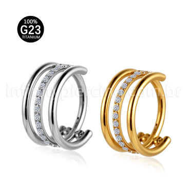 Piercing Argola Titânio Segmento Articulado 1 Fileira Zircônia / 2 Fileiras Lisas
