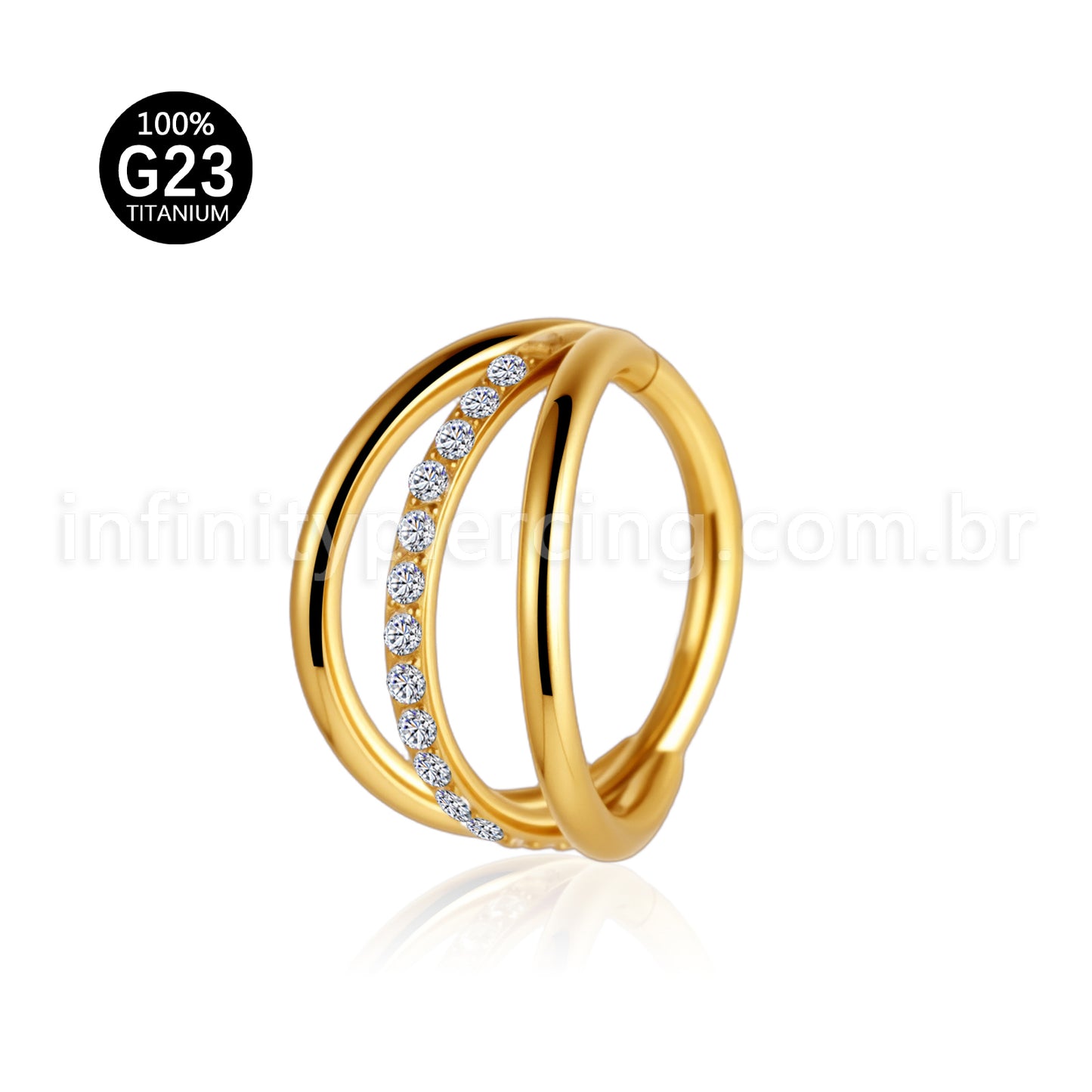 Piercing Argola Três Fileira Titânio Segmento Articulado 1 Fileira Zircônia Cravejada