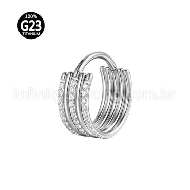 Piercing Argola Titânio Segmento Articulado 2 lisas/3 Zircônia Cravejada