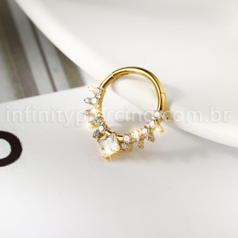 Piercing Argola Titânio Zircônia Cravejada Frontal