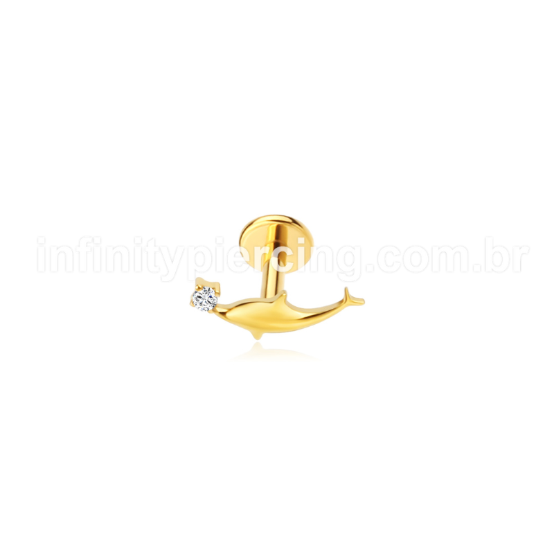 Piercing Labret Aço Cirúrgico Golfinho Zircônia