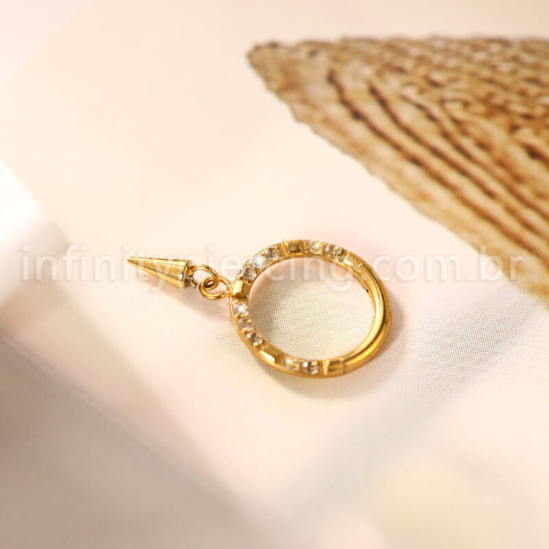 Piercing Argola Titânio Zircônia Frontal Com Pingente Spike