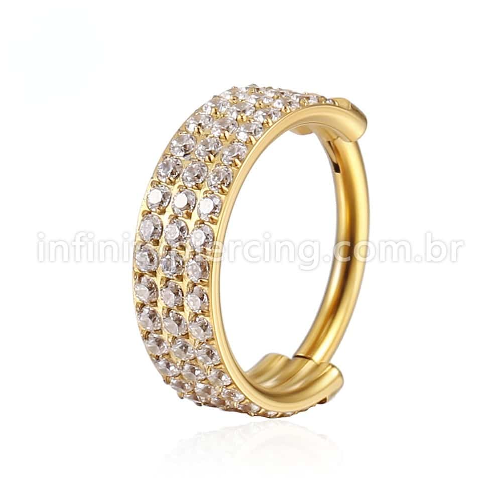 Piercing Argola Segmento Articulado Aço Cirurgico Zircônia 3 Fileiras